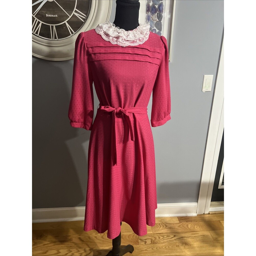 1980S Hot Pink Lace Dress Extra Small